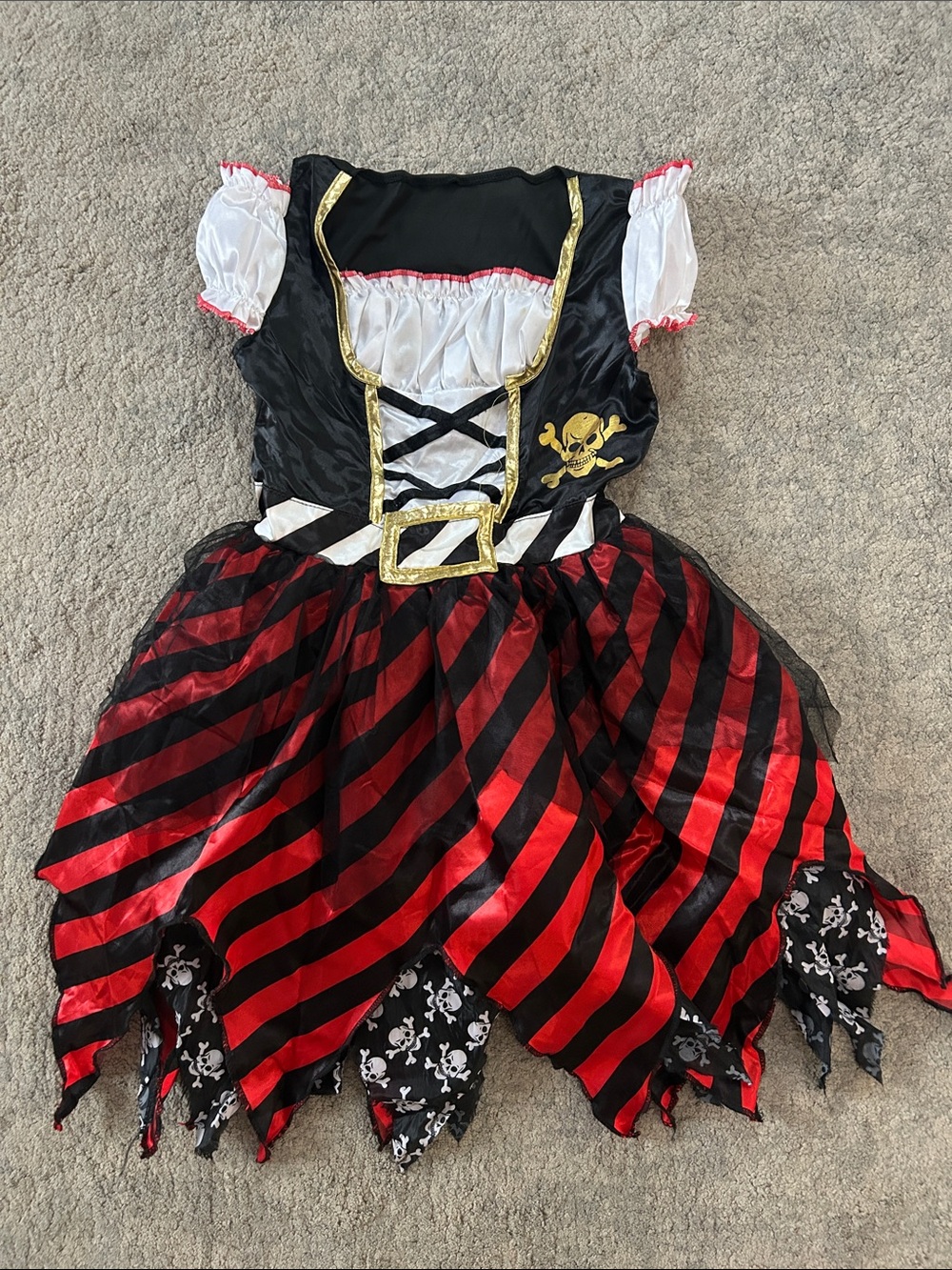 Girls Red & Black Pirate Costume Dress with Skull Accent